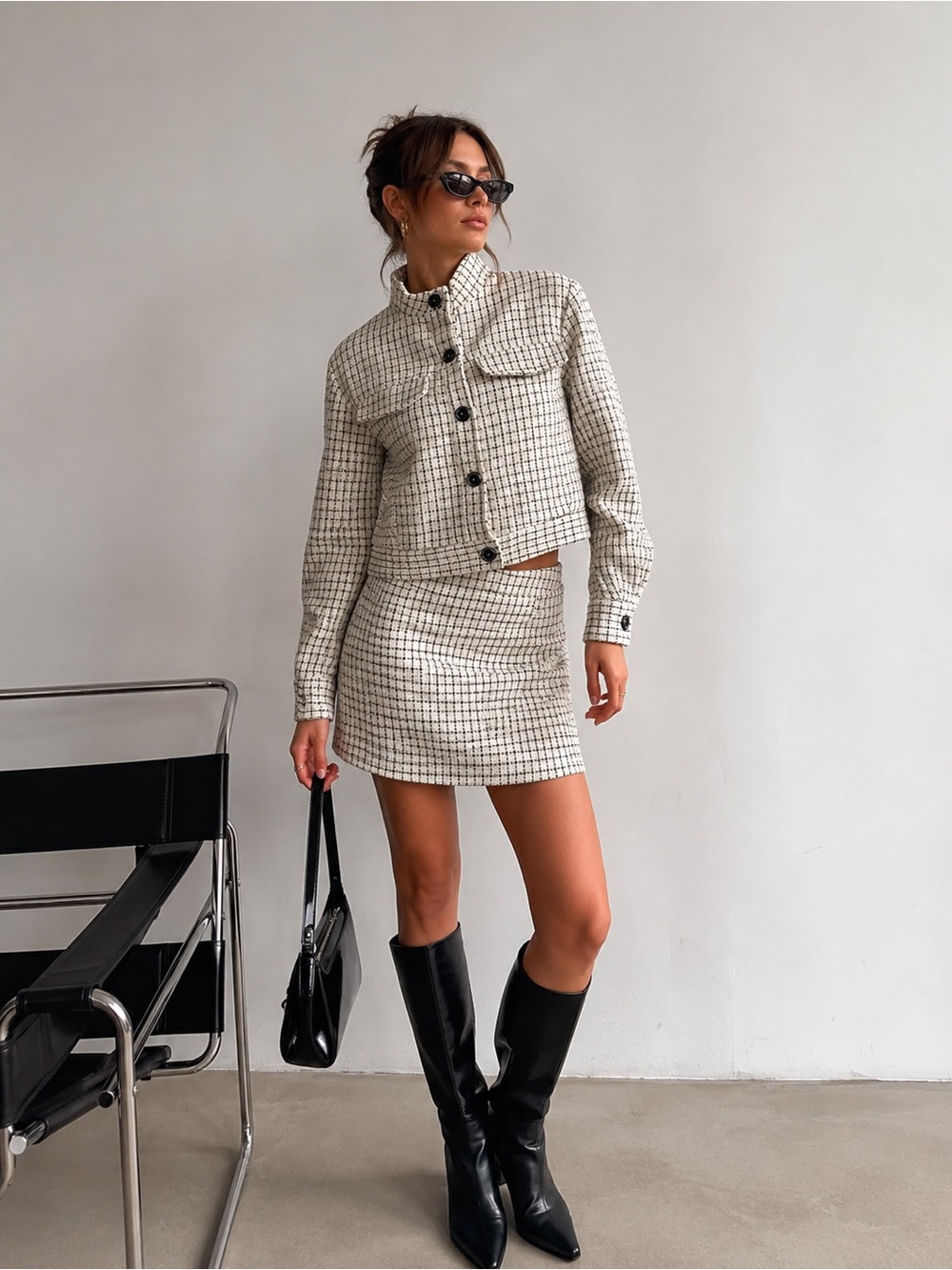 SHEIN Cream Checked Mini Skirt